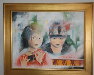 Armando Guidi, framed Oriental children, signed