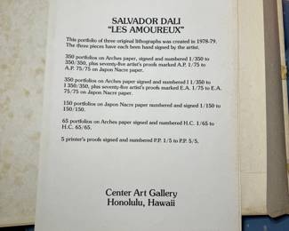 1970's Salvador Dali "Les Amoureux" set of 3 signed/numbered lithographs framed with COA.