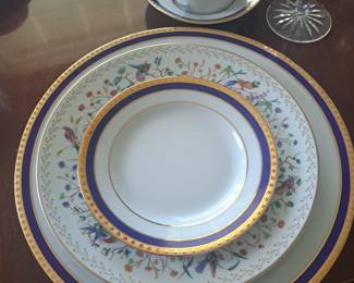 Designed by Tiffany & Co (Blue Band, Limoges France) 10 place settings plus 