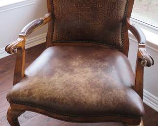 Distressed leather arm chair - 1 of 2