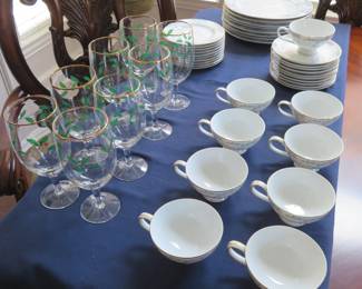 Lenox Holiday holly berry goblets; Imperial china Seville pattern