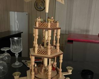 three tier 1980s Erzgebirge of Germany carved wood carousel