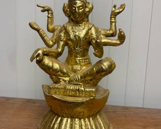 Gilded Cast Alloy Metal // Shiva Sculpture originChinese or Tibetan Shiva Depicted w/ Six arms