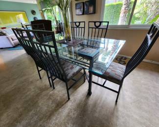 Glass and metal 6 seat plus table