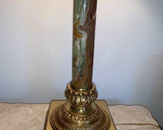 Pair of brass and marble or onyx lamps