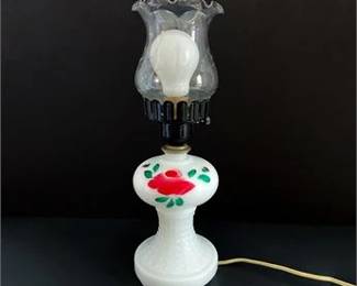 Handpainted Milk Glass Lamp