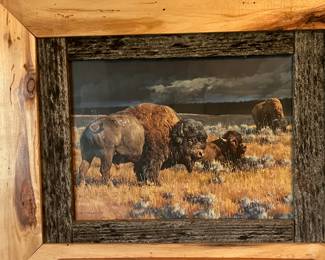 Rustic Framed Buffalo Art
