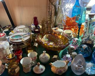Fenton, Carnival Glass, great Victorian pieces, oil lamps, shaving mugs, tea cup/saucers and others