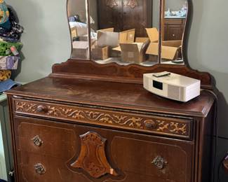 Lovely antique dresser and mirror.  Great Bose radio!
