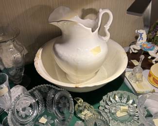 Great cut glass and antique pitcher and basin
