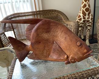 UNUSUAL LARGE WOODEN FISH SCULPTURE 