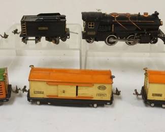 1083 LIONEL TRAIN O GAUGE #262E LOCOMOTIVE WITH TENDER WITH 5 CARS. #816 HOPPPER, #815 TANKER, #813 CAR, #814, BOX CARS