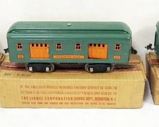 1191 LIONEL STANDARD GAUGE #339 PULLMAN, #332 RAILWAY MAIL, #341 OBSERVATION