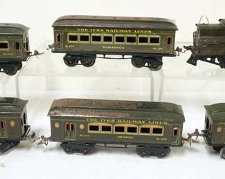 1031 IVES TRAIN O GAUGE #3253 ENGINE WITH 5 CARS, #129 SARATOGA, #130 BUFFET