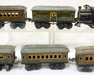 1021 IVES TRAIN O GAUGE #8217 LOCOMOTIVE WITH 5 CARS, #60 BAGGAGE, #61 CHAIR CAR, #62 Parlor