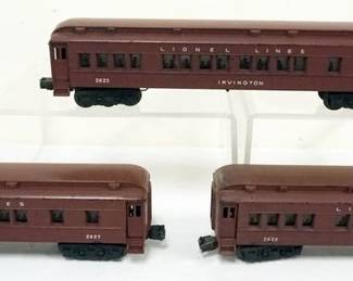 1101 LIONEL O GAUGE 3 TRAIN CARS, #2625 IRVINGTON, #2627 MADISON, #2628 MANHATTAN