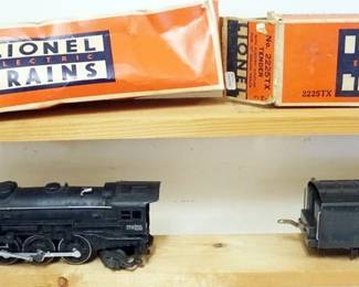 1143 LIONEL O GAUGE TRAIN #225E LOCOMOTIVE WITH #2225TX TENDER