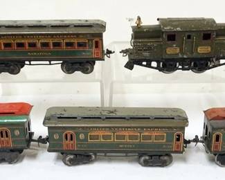 1024 IVES TRAIN O GAUGE #3255 ENGINE WITH 4 CARS, #129 SARATOGA, #130 BUFFET