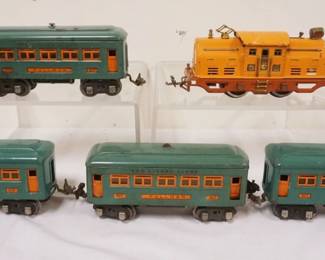 1064 LIONEL TRAIN O GAUGE #252 ENGINE WITH 4 CARS. #607 PULLMAN, #608 OBSERVATION