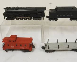 1096 LIONEL TRAIN O GAUGE #2020 LOCOMOTIVE W/ 6020W, 4 CARS #3469 CAR, #6465 SUNOCO, #6411 FLAT CAR, # 6357 CABOOSE