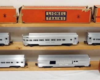 1136 LIONEL O GAUGE TRAIN CARS, #2534 SILVER BLUFFS, #2531 SILVER DAWN, #2532 SILVER RANGE, #2530 RAILWAY EXPRESS, #2533 SILVER CLOUD
