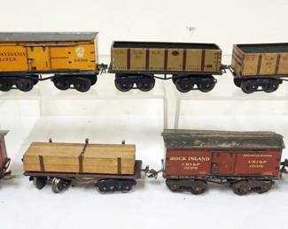 1044 IVES TRAIN O GAUGE GROUP OF 7 CARS, #64160 PEN LINES, #63 N.Y.C. & H.R., #67 CABOOSE, #66 STANDARD OIL