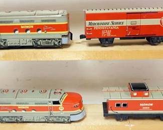 1178 MARX O GAUGE MONOM TIN LITHO TRAIN ENGINE WITH 3 CARS