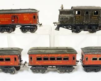 1015 IVES TRAIN O GAUGE #3253 LOCOMOTIVE WITH 4 CARS, #62 PARLOR, #70 BAGGAGE, #72 DRAWING ROOM AND #73 OBSERVATION