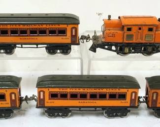 1033 IVES TRAIN O GAUGE #3254 ENGINE WITH 4 CARS, #129 SARATOGA, #132 OBSERVATION