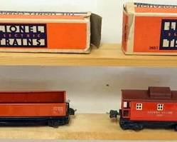 1140 LIONEL O GAUGE 4 TRAIN CARS, #3659, #2657, #2812, #3811