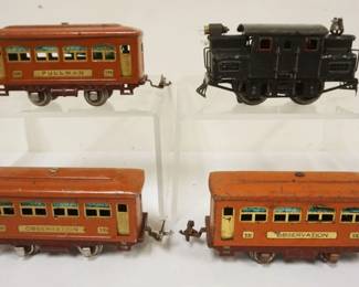 1062 LIONEL TRAIN O GAUGE #152 ENGINE WITH 3 CARS. #529 PULLMAN, #530 OBSERVATION