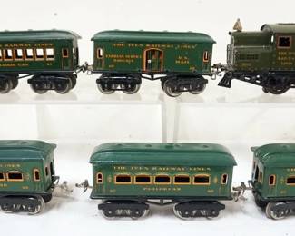 1025 IVES TRAIN O GAUGE #3253 ENGINE WITH 5 CARS, #60 BAGGAGE, #61 CHAIR CAR, #62 PARLOR, #68 OBSERVATION