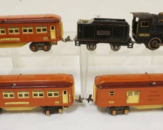 1073 LIONEL TRAIN O GAUGE #257 ENGINE AND TENDER WITH 3 CARS. #257T TENDER, #613 PULLMAN, #615 CAR, #614 OBSERVATION