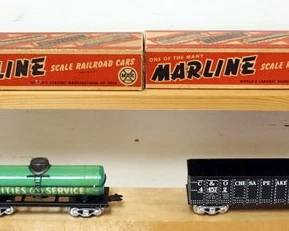 1163 MARX O GAUGE TRAIN, #3555 BOX CAR, #3553 TANKER, #3582 GONDOLA, #3552 GONDOLA