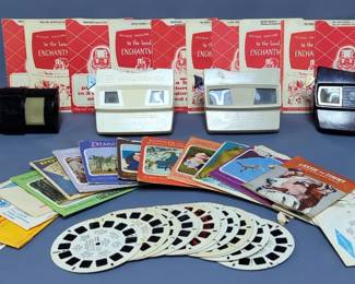 Vintage Viewmaster Collection With Slides, Including Model G, Model E, Model Gaf, And True View