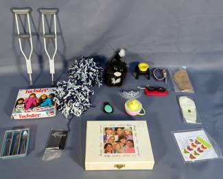 American Girl Accessories Including Doll Of Today 2004 Halloween Necklace, Flatware, Twister Game, Crutches, And More