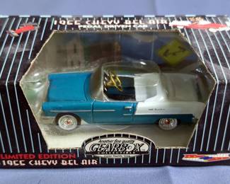 Die Cast Model Cars Including Mighty Movers Mack Truck With Livestock Trailer, Matchbox 1934 Riley, 1938 Lagonda, Classic Metal Works And Gearbox '55 Chevrolet Bel Airs, Corgi Ford Thunderbird, And More, Total Qty 8