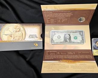 2014 D Native American $1 Enhanced Uncirculated Coin Set Including 2013 One Dollar Federal Reserve Note, ANACS Certified, EU69, Includes Certificate Of Authenticity