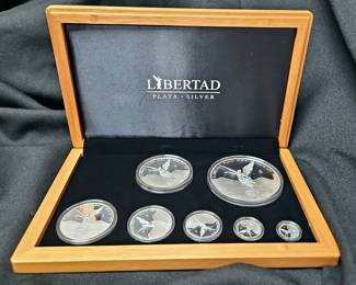 2018 Mexico .999 Fine Silver Libertad Proof 7 Coin Set Collection In Wood Presentation Box