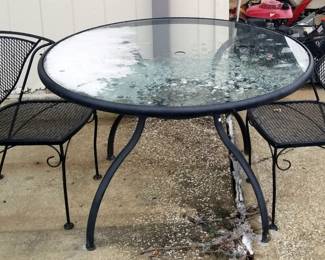 Round Metal Patio Table With Glass Top, 29" x 48" Dia, With Matching Chairs, Qty 2
