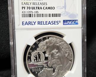 2016 P Mark Twain Commemorative Silver $1 Coin, NGC Certified PF70 Ultra Cameo, Early Releases