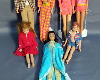 Barbie Dolls Ken, Ricky, Midge, And More, Barbie Doll Carrying Case, Toy Horse, And Hallmark Keepsake Ornament, Total Qty 17
