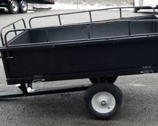 Metal Lawn Tractor Trailer With Dump Bed, Removable Railings, And Air Tires, 37" x 32.5" x 81"