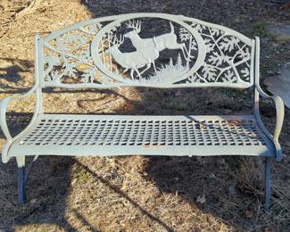 Metal Park Bench With Deer Motif, 33.5" x 49.5" x 23"