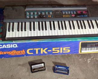 Casio Song Bank Keyboard, Model CTK-515, Untested, Missing Cord And Mojo Deluxe Blue And Rock Harmonica, Keyed In C, Hohner Blues Harp, keyed In C
