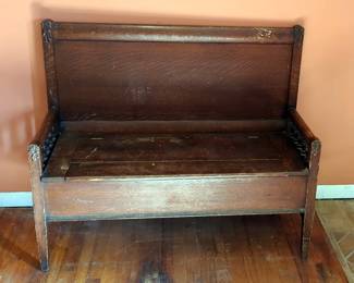Antique Wood Bench With Storage In Seat, 36" x 44" x 18"