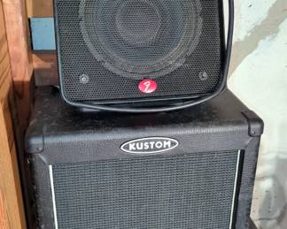 Fender Stage Monitor Speaker, Model 1270, 13" x 13" x 12", And Kustom Lead Guitar Amplifier With Effects, Model 12 Gauge, 16" x 17.5" x 10