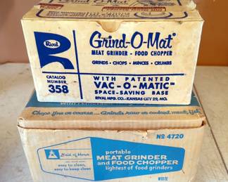 Rival Grind-O-Matic Food Chopper/Meat Grinder, And Maid Of Honor Portable Meat Grinder/ Food Chopper, Both In Original Boxes, Qty2
