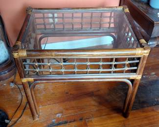 Metal Side Table With Slide Out 20" x 18" x 18 And Wood And Glass Table 20.5" x 24" x 19"