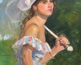 Out Standing Portrait Of A Stunning Young Lady With A Parasol  . Attributed To Frank Schroth  Park Ridge New Jersey Artist  Oil On Canvas   24 X 20 Approximately . Great Frame